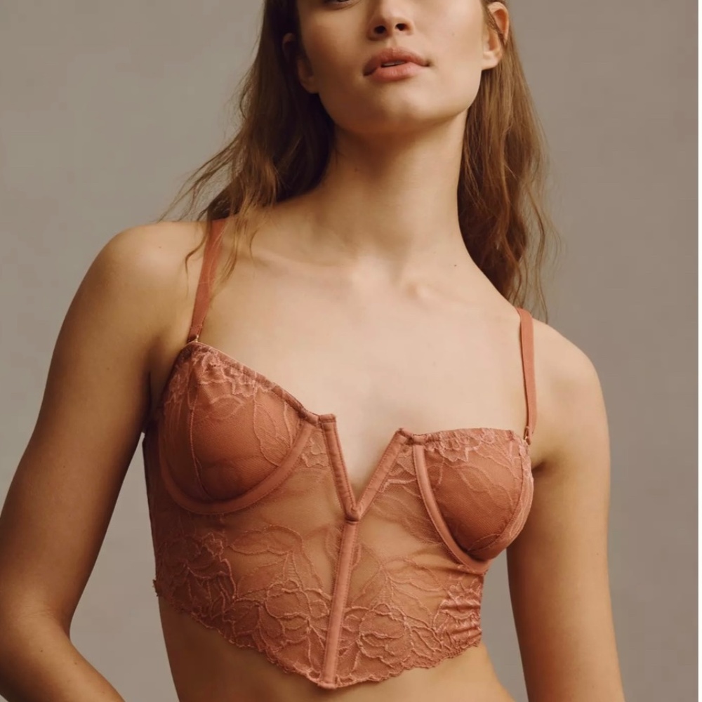 NWT Anthropologie Floral Lace Underwire Bustier in Raspberry Size XS